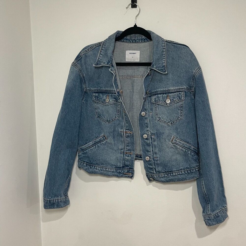 OLD NAVY Cropped Denim Light Wash Jean Jacket Festival Cowgirl Rock Ladies M
